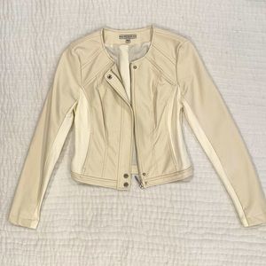 Guess XS faux leather zip jacket, white/cream